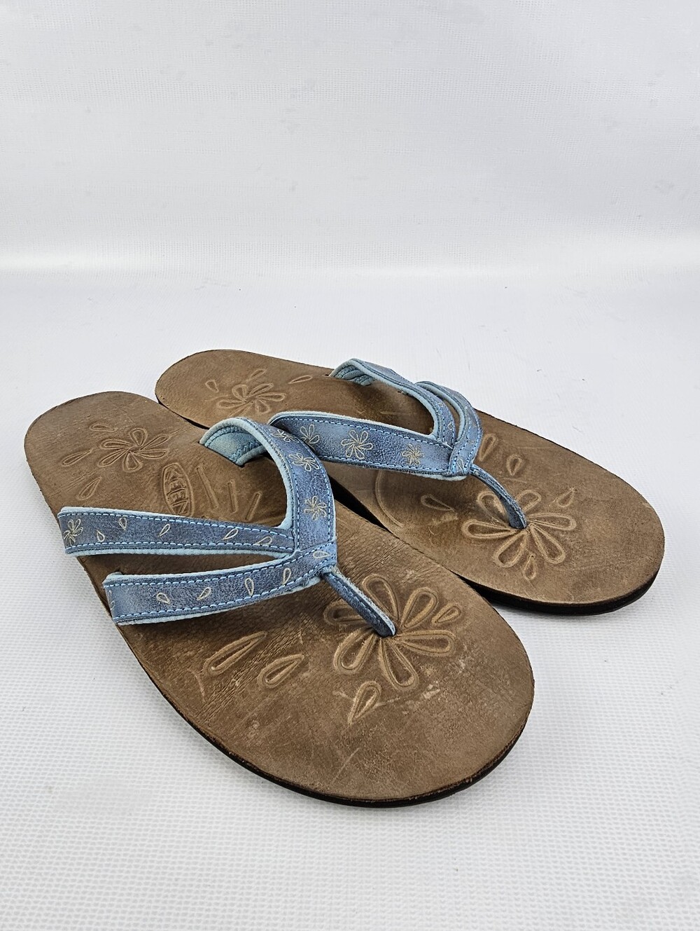 KEEN Leather Thong Flip-flop Sandals Blue Floral Women's Size 11